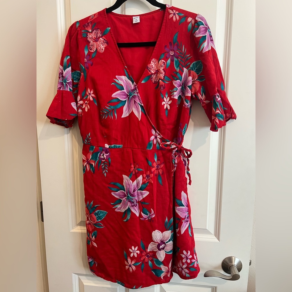 Old Navy tropical print wrap dress.